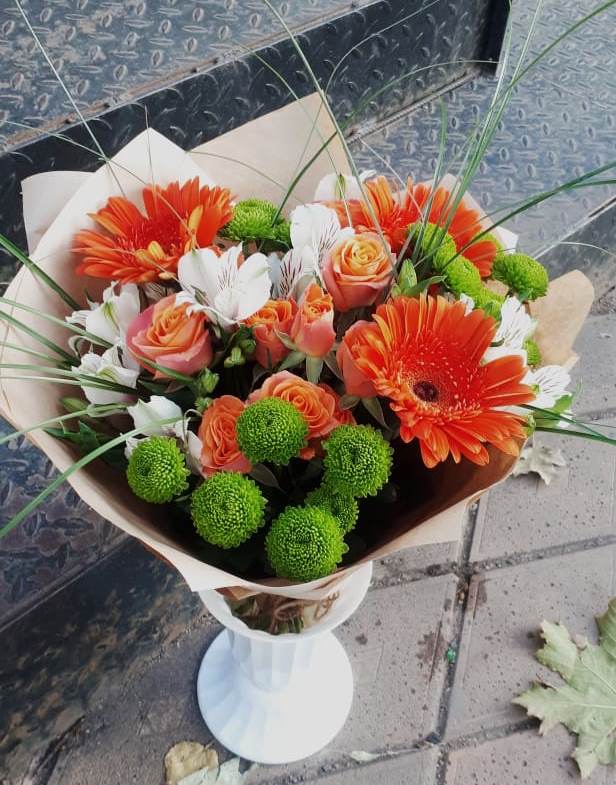 Букет цветов из: Герберы, Хризантемы, Альстромерии и Розы в Ельники