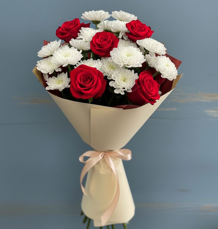 Букет цветов из: Розы и Хризантемы в Ельники