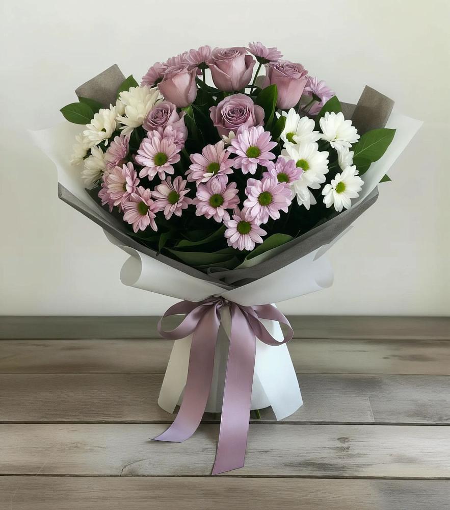 Букет цветов из: Хризантемы и Розы в Ельники
