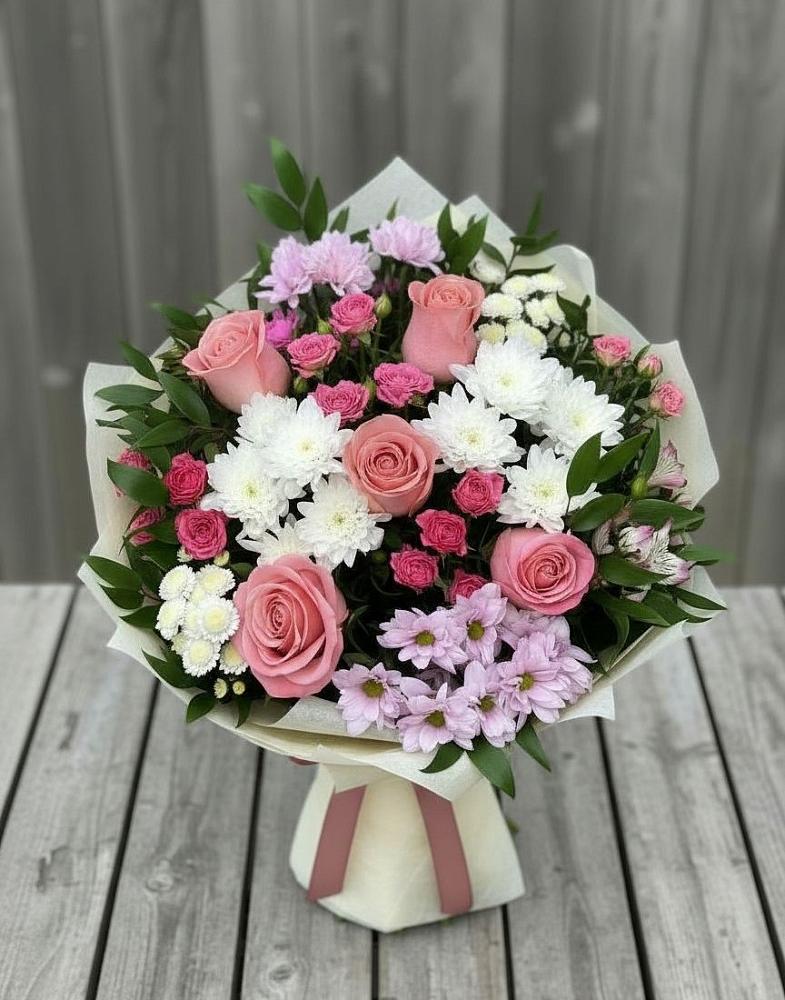 Букет цветов из: Альстромерии, Гвоздики, Розы и Хризантемы в Ельники