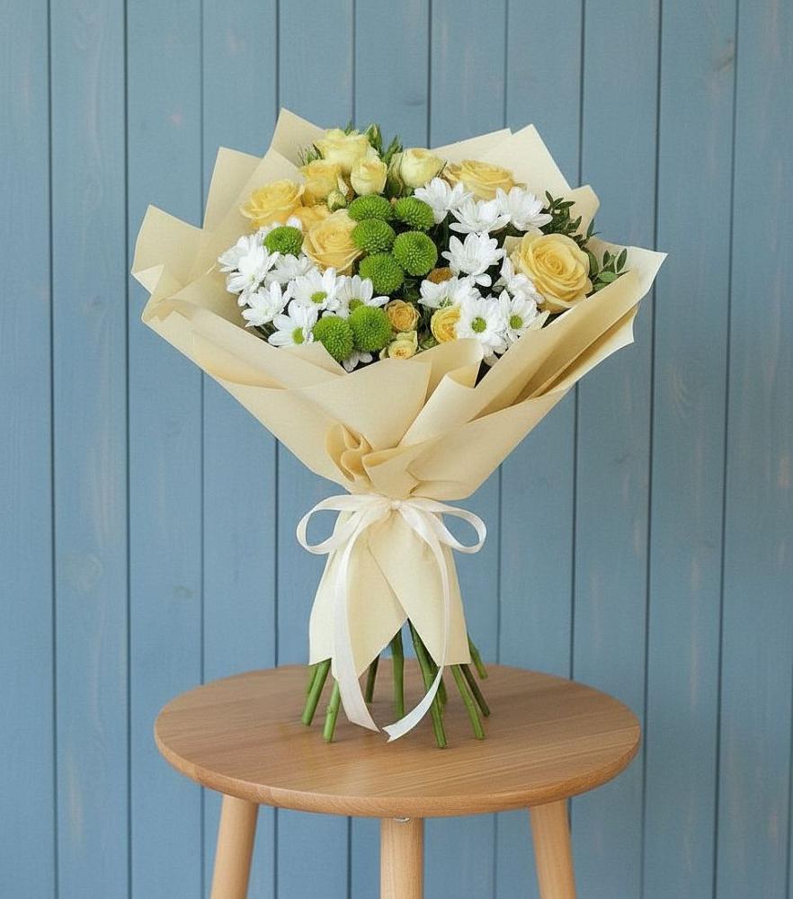 Букет цветов из: Хризантемы и Розы в Ельники