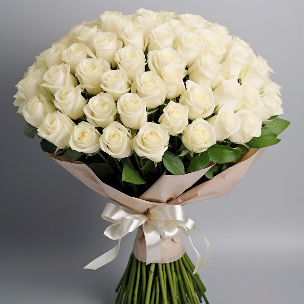 Букет 101 беля роза Белоснежка в Ельники