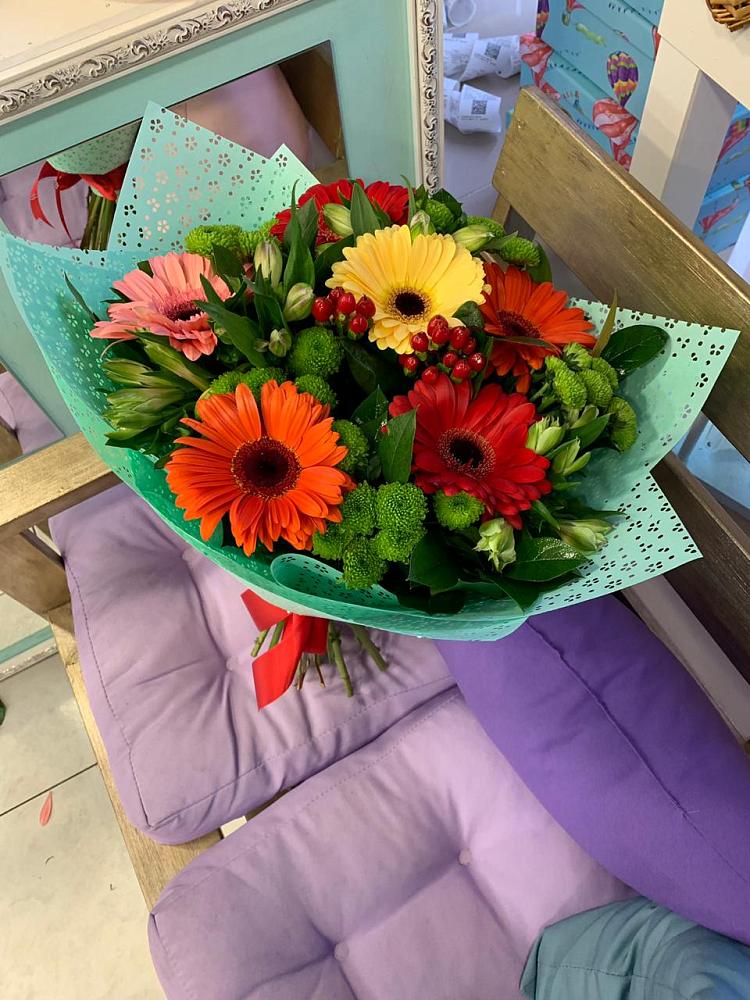 Букет цветов из: Герберы, Хризантемы и Альстромерии в Ельники