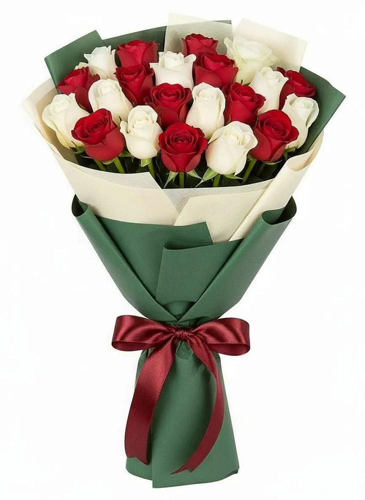 Букет Микс из красных и белых роз в Ельники