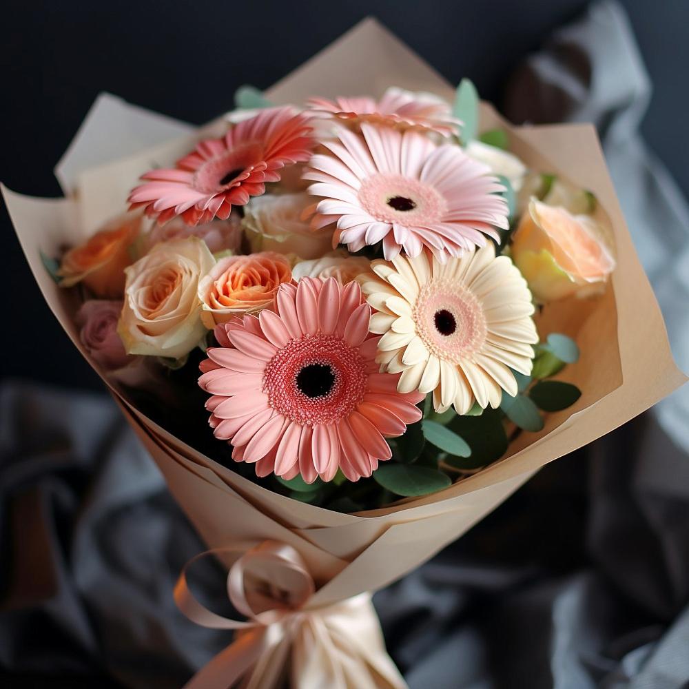 Букет цветов из: Герберы и Розы в Ельники