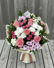 Букет цветов из:  Альстромерии, Гвоздики, Розы и Хризантемы в Ельники