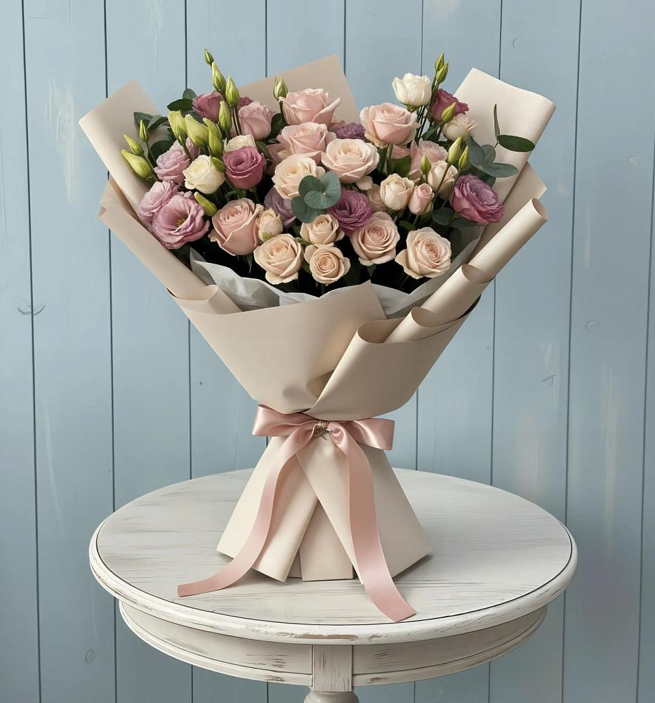 Букет цветов из: Розы и Лизиантусы в Ельники