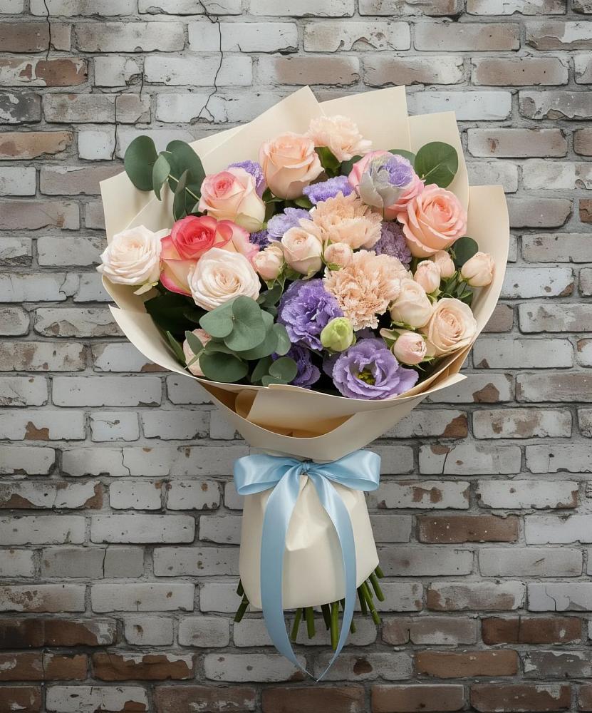 Букет цветов из: Розы, Лизиантусы и Гвоздики в Ельники