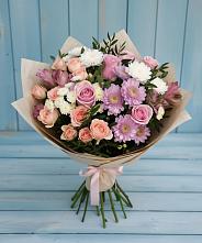 Букет цветов из:  Хризантемы, Розы и Альстромерии в Ельники