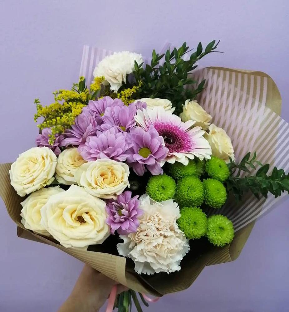 Букет цветов из: Хризантемы, Розы, Гвоздики и Герберы в Ельники