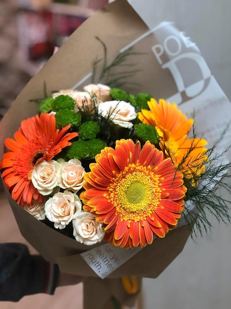 Букет цветов из: Герберы, Хризантемы и Розы в Ельники