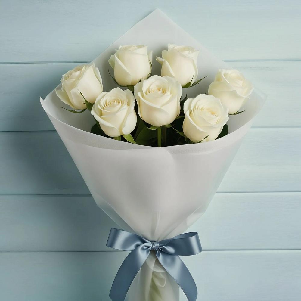 Букет 7 Белых роз Эдлесс Лав в Ельники
